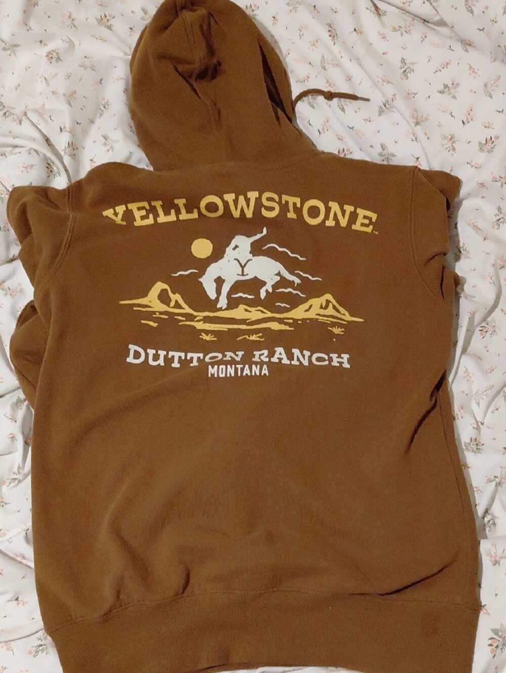 Small Women's Brown Yellowstone Pullover Hoodie with Chest Emblem